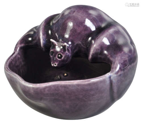 CHINESE QIANLONG MARK AUBERGINE GLAZE BAT BRUSH WASHER