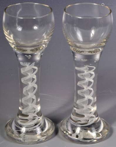PAIR OF 19TH CENTURY DOUBLE SERIES AIR TWIST STEM SLING GLAS...