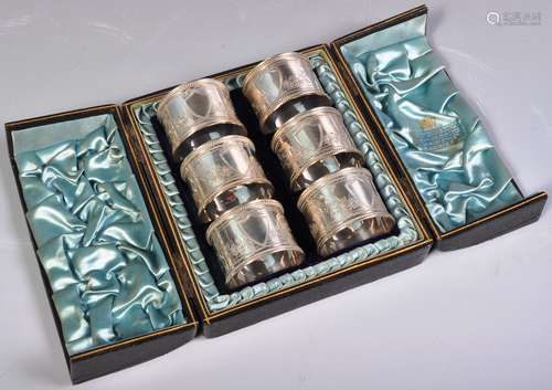 19TH CENTURY VICTORIAN SILVER HALLMARKED SET OF SIX NAPKIN R...