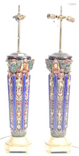 PAIR OF VICTORIAN 19TH CENTURY MAJOLICA TABLE LAMPS