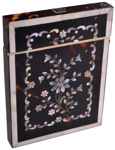 19TH CENTURY TORTOISESHELL AND MOTHER OF PEARL CARD CASE