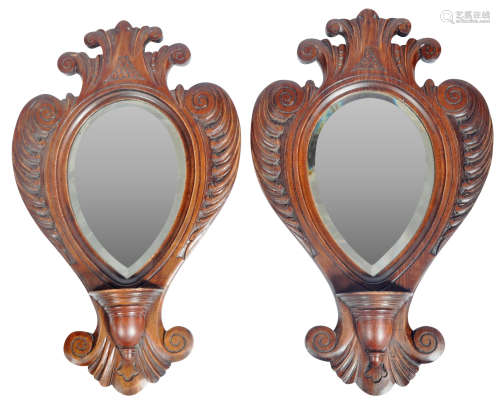 PAIR OF 19TH CENTURY VICTORIAN OAK CARVED HALL MIRRORS