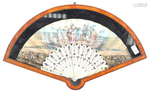 19TH CENTURY WALNUT FAN CASE AND FAN