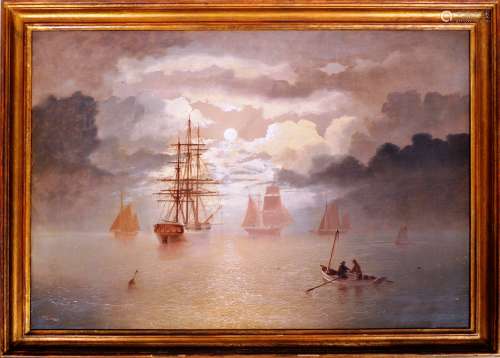 THOMAS LUCOP 19TH CENTURY OIL ON CANVAS SEASCAPE PAINTING