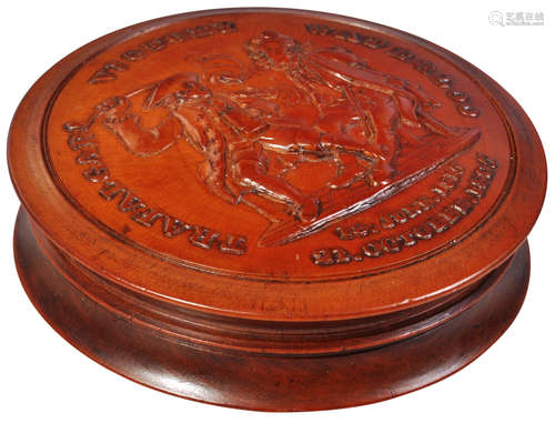 19TH CENTURY BATTLE OF TRAFALGAR PRESSED TREEN SNUFF BOX