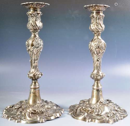 PAIR OF MID 18TH CENTURY HALLMARKED SILVER CANDLESTICKS BY J...