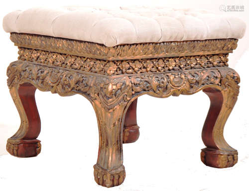 EARLY 20TH CENTURY FRENCH CARVED BALINESE INFLUENCE FOOTSTOO...