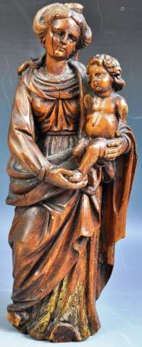 17TH CENTURY CARVED LIMEWOOD FIGURE OF THE MADONNA & CHILD