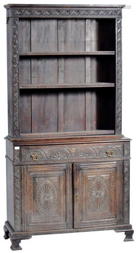 19TH CENTURY VICTORIAN CARVED OAK JACOBITE CABINET BOOKCASE