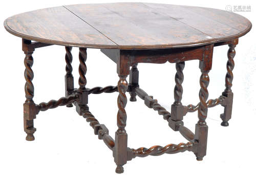 18TH CENTURY GEORGE III OAK BARLEY TWIST OAK DINING TABLE