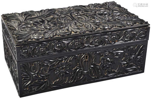 19TH CENTURY HAND CARVED ANGLO-INDIAN EBONY BOX