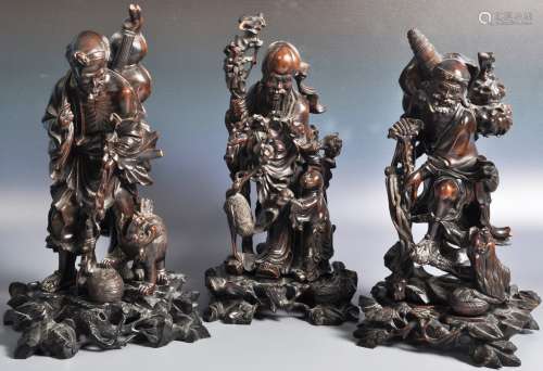 COLLECTION OF THREE 19TH CENTURY CHINESE CARVED IMMORTAL FIG...