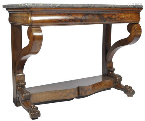 19TH CENTURY WALNUT AND FOSSIL MARBLE CONSOLE TABLE