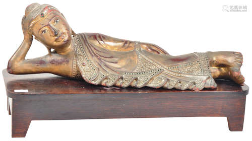 LARGE 20TH CENTURY CHINESE CARVED RECLINED BUDDHA