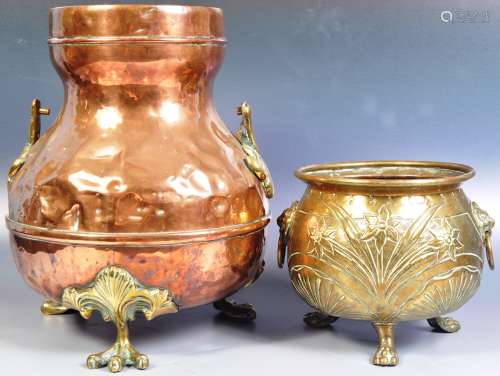 TWO 19TH CENTURY COPPER & BRASS JARDINIERE PLANTERS