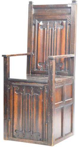 EARLY 20TH CENTURY OAK MONKS SETTLE CHAIR