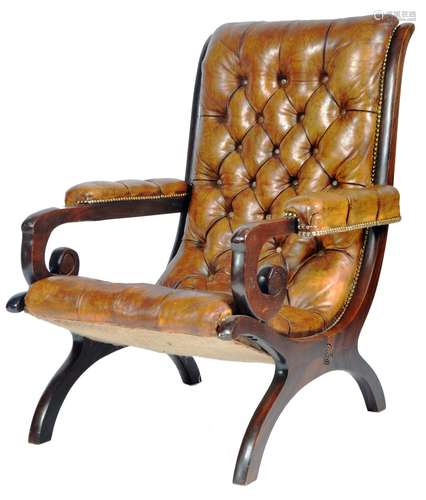 20TH CENTURY CHESTERFIELD TYPE YORK LEATHER SLIPPER CHAIR