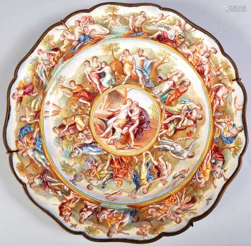 19TH CENTURY ITALIAN ENAMEL ON COPPER CLASSICAL PLATE