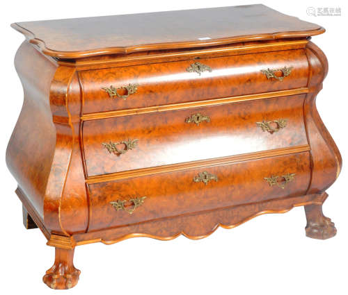 20TH CENTURY STYLE WALNUT COMMODE CHEST OF BOMBE FORM
