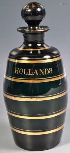 EARLY 19TH CENTURY BRISTOL GREEN GLASS HOLLANDS DECANTER