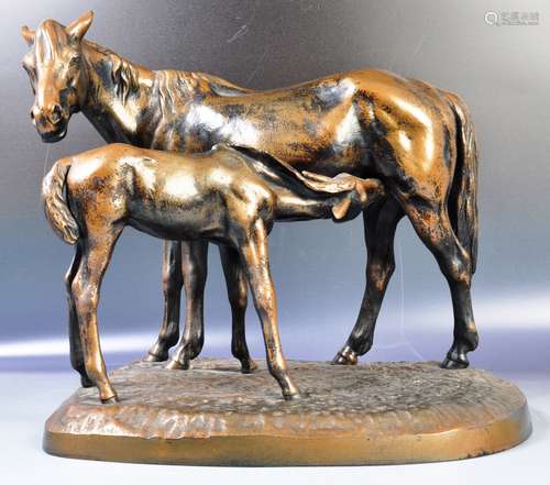 RUSSIAN BRONZE EQUESTRIAN HORSES FIGURINE GROUP