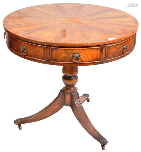 19TH CENTURY VICTORIAN FLAME MAHOGANY DRUM / RENT TABLE