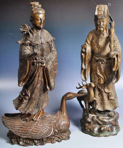 LARGE PAIR OF CHINESE BRONZE FIGURES OF IMMORTALS