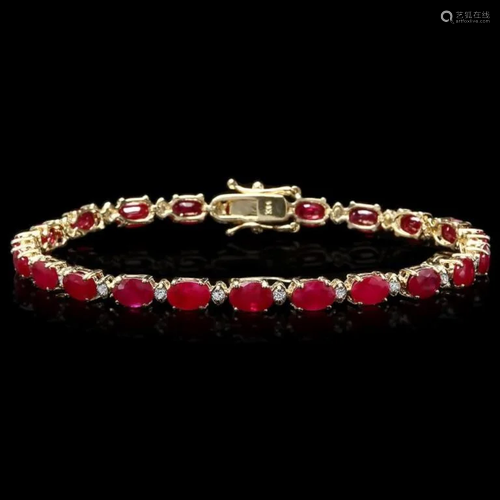 `14k Gold 12.00ct Ruby & 0.50ct Diamond Bracelet