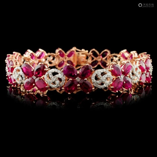 14K Gold 20.68ct Ruby & 1.65ctw Diamond Bracelet