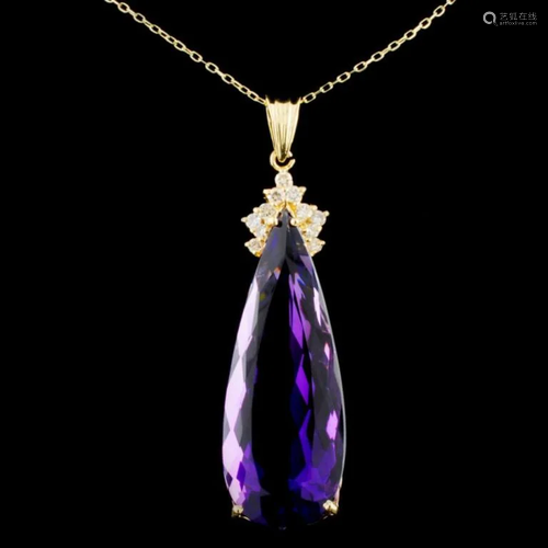 14K Gold 24.37ct Amethyst & 0.30ctw Diamond Pendan