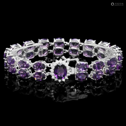 `14k Gold 45.00ct Amethyst & 0.50ct Diamond Bracel