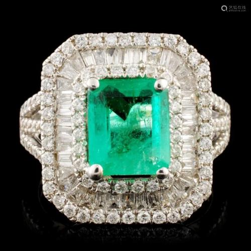 18K Gold 1.36ct Emerald & 1.10ctw Diamond Ring