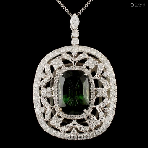 18K Gold 15.19ct Tourmaline & 4.32ctw Diamond Pend