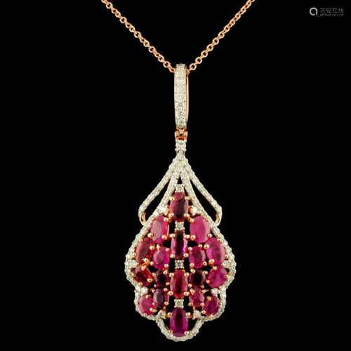 14K Gold 3.89ct Ruby & 0.75ctw Diamond Pendant