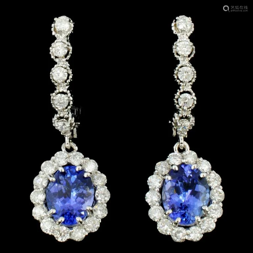 14K Gold 4.00ct Tanzanite & 1.40ctw Diamond Earrin