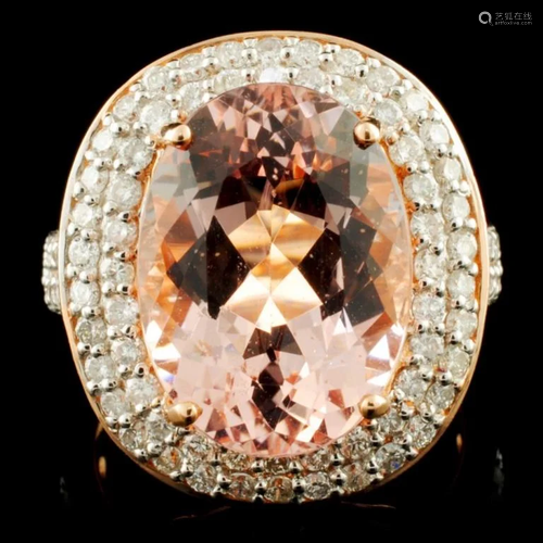 14K Gold 7.66ct Morganite & 1.11ctw Diamond Ring