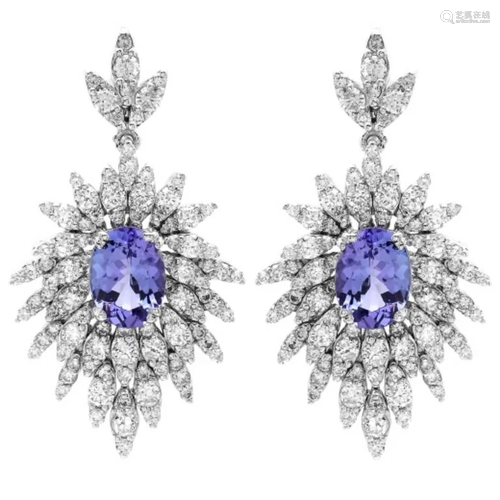 14K Gold 3.00ct Tanzanite & 2.50ct Diamond Earring