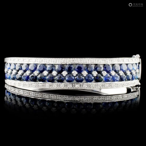 14K Gold 10.41ct Sapphire & 0.79ctw Diamond Bangle