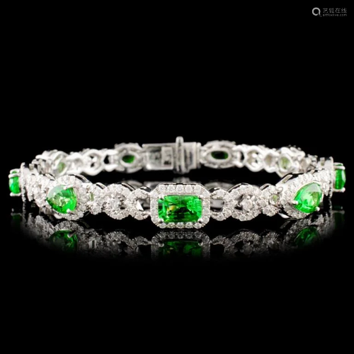 18K Gold 6.47ct Tsavorite & 2.35ctw Diamond Bracel