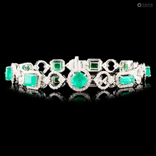 14K Gold 3.70ct Emerald & 2.20ctw Diamond Bracelet