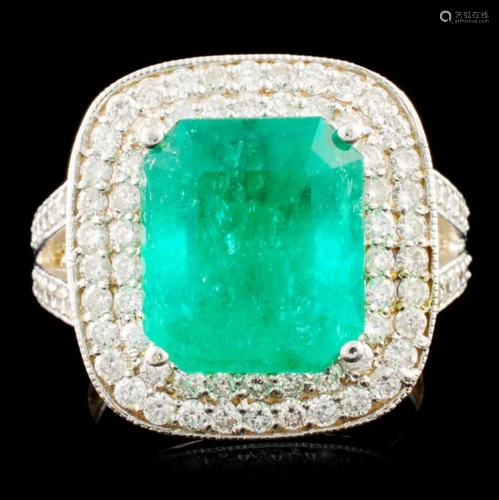 18K Gold 5.50ct Emerald & 1.09ctw Diamond Ring