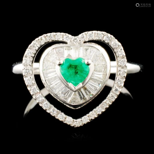 18K Gold 0.21ct Emerald & 0.61ctw Diamond Ring