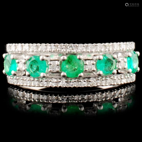 14K Gold 0.49ct Emerald & 0.18ctw Diamond Ring