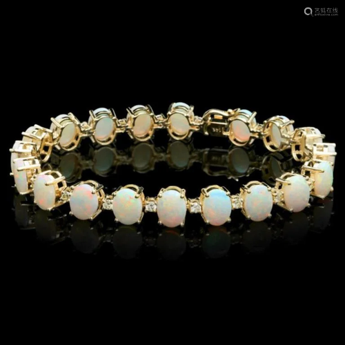 14k Gold 18.00ct Opal & 1.45ct Diamond Bracelet