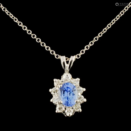 14K Gold 0.78ct Sapphire & 0.28ctw Diamond Pendant