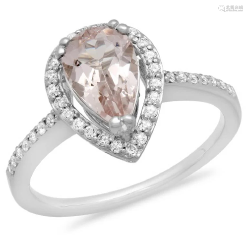 14K Gold 1.50ct Morganite & 0.25ct Diamond Ring