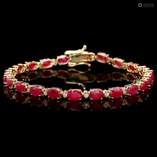 14k Gold 11.00ct Ruby & 0.50ct Diamond Bracelet