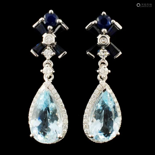 14K Gold 5.38ct Aquamarine & 0.64ctw Diamond Earri