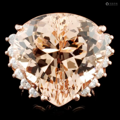 14K Gold 20.17ct Morganite & 0.49ctw Diamond Ring