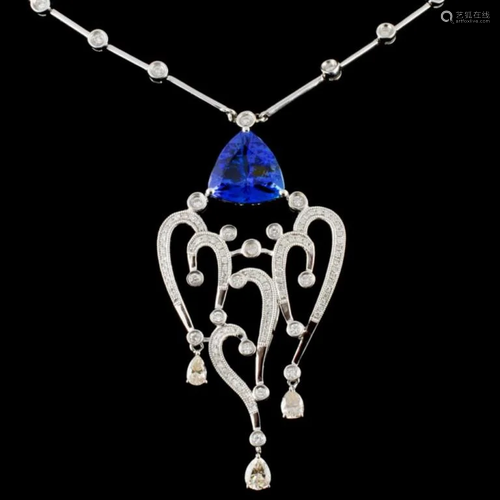 14K Gold 4.51ct Tanzanite & 1.58ctw Diamond Neckla